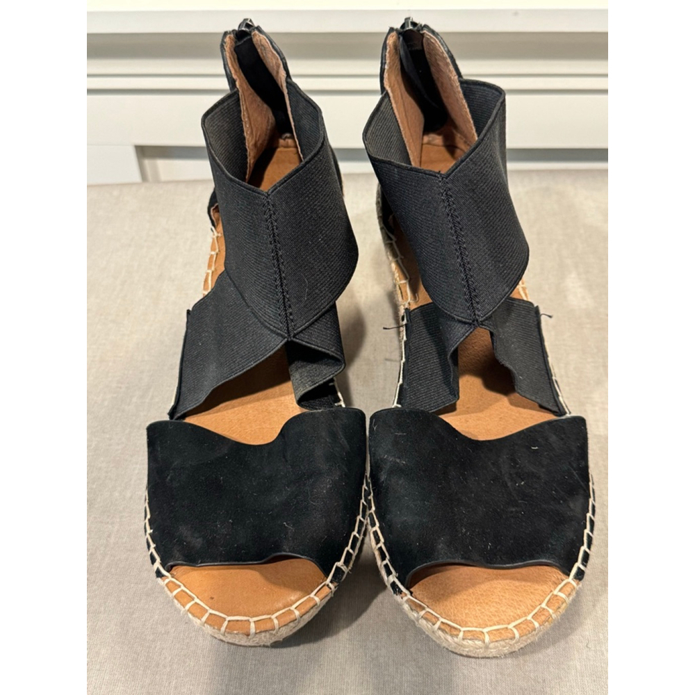 Women's Gentle Souls Black Suede Espadrille Wedge Sandals Size 9